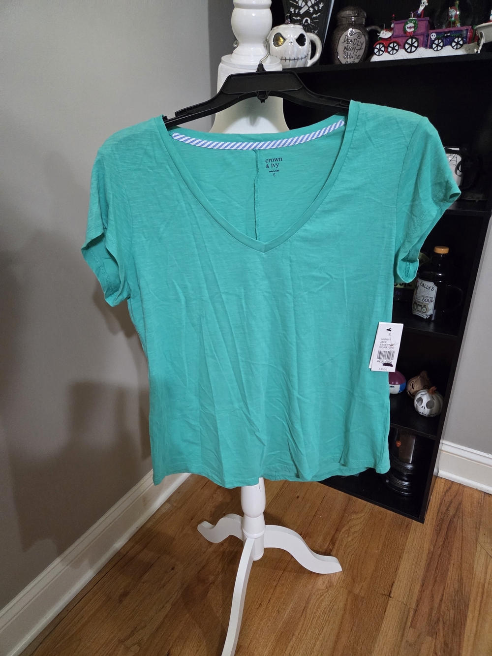crown & ivy Women's Teal V-Neck Short Sleeve Tee